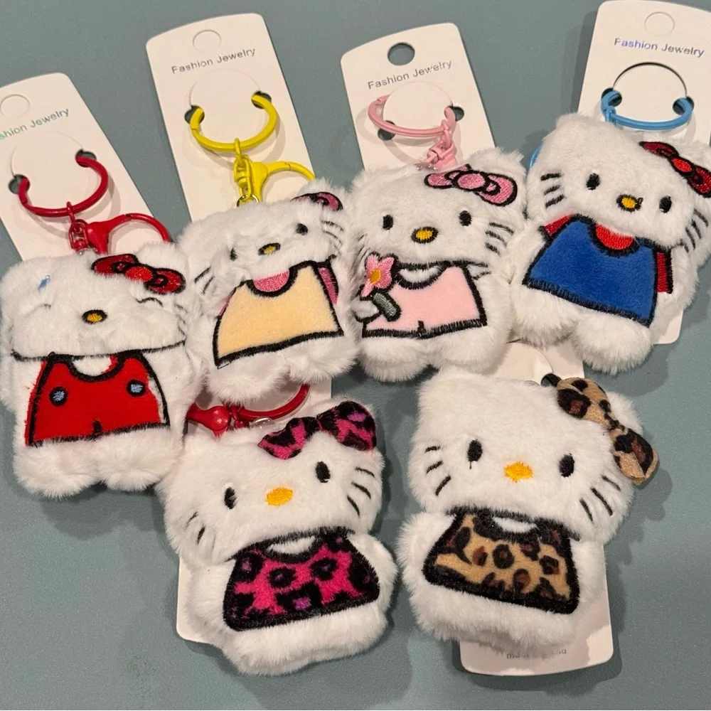 Bag Charm Fashion Jewelry Pink and White Hello Kitty Plush Keychain